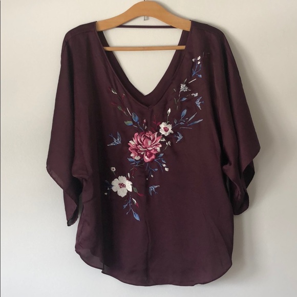 White House Black Market Tops - (WHBM) burgundy embroidered floral top